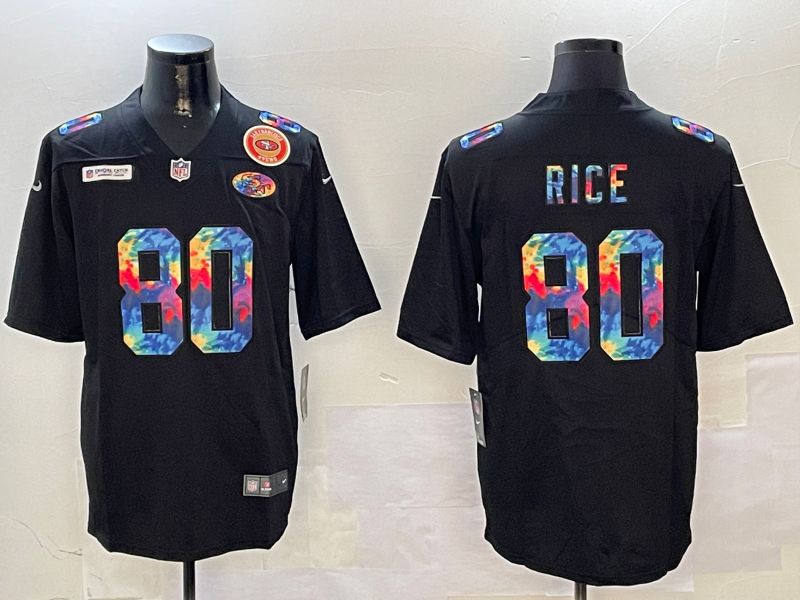 Men San Francisco 49ers 80 Rice Black Rainbow 2024 Nike Limited NFL Jersey style 1
